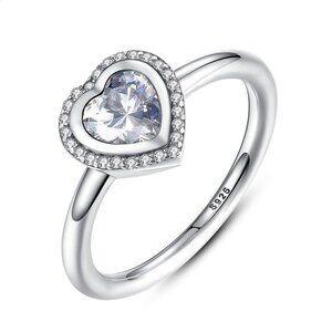 "925 Silver Sparkling Love Heart Cut CZ Ring for Women, FB16FA1165